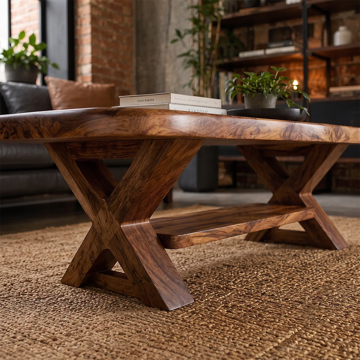 Modern Solid Wood Coffee Table with Storage Shelf | Rustic Living Room Center Table TT006-2270