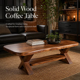 Modern Solid Wood Coffee Table with Storage Shelf | Rustic Living Room Center Table TT006-2270