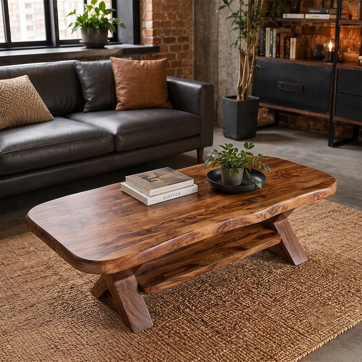Modern Solid Wood Coffee Table with Storage Shelf | Rustic Living Room Center Table TT006-2270