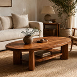 Oval Solid Wood Coffee Table with Storage Shelf | Modern Living Room Center Table TT006-2154
