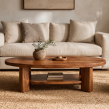 Oval Solid Wood Coffee Table with Storage Shelf | Modern Living Room Center Table TT006-2154