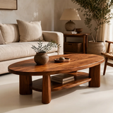 Oval Solid Wood Coffee Table with Storage Shelf | Modern Living Room Center Table TT006-2154