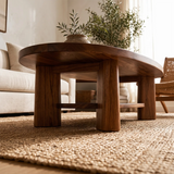 Oval Solid Wood Coffee Table with Storage Shelf | Modern Living Room Center Table TT006-2154