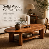 Oval Solid Wood Coffee Table with Storage Shelf | Modern Living Room Center Table TT006-2154