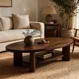 Oval Solid Wood Coffee Table with Storage Shelf | Modern Living Room Center Table TT006-2154