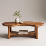 Organic Oval Solid Wood Coffee Table with Storage Shelf | Modern Living Room Center Table TT006-4511