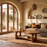 Organic Oval Solid Wood Coffee Table with Storage Shelf | Modern Living Room Center Table TT006-4511