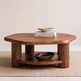 Organic Square Solid Wood Coffee Table with Storage Shelf | Modern Center Table for Living Room TT006-7481