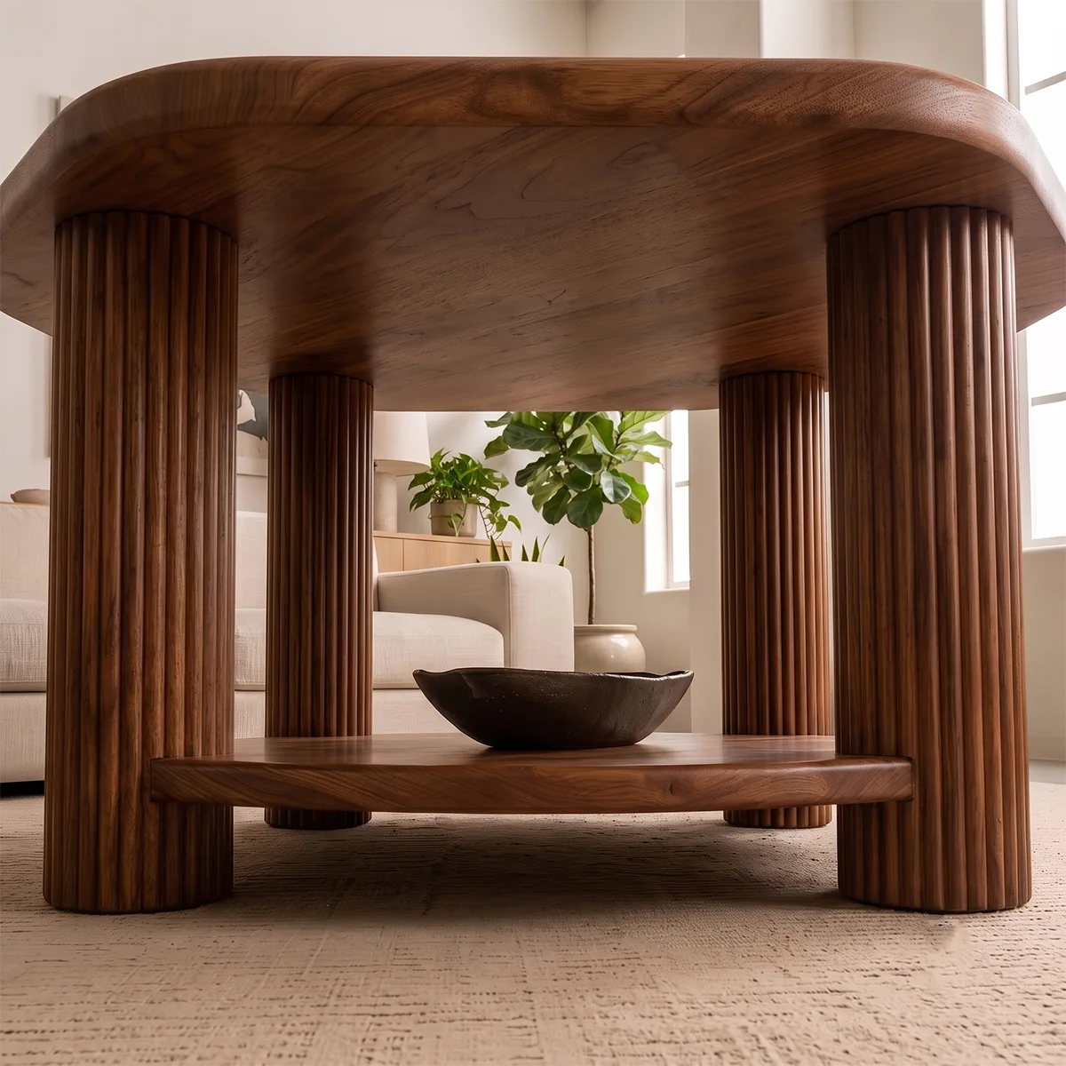 Organic Square Solid Wood Coffee Table with Storage Shelf | Modern Center Table for Living Room TT006-7481