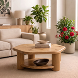 Organic Square Solid Wood Coffee Table with Storage Shelf | Modern Center Table for Living Room TT006-7481