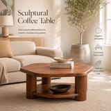 Organic Square Solid Wood Coffee Table with Storage Shelf | Modern Center Table for Living Room TT006-7481
