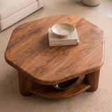 Organic Square Solid Wood Coffee Table with Storage Shelf | Modern Center Table for Living Room TT006-7481