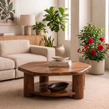 Organic Square Solid Wood Coffee Table with Storage Shelf | Modern Center Table for Living Room TT006-7481