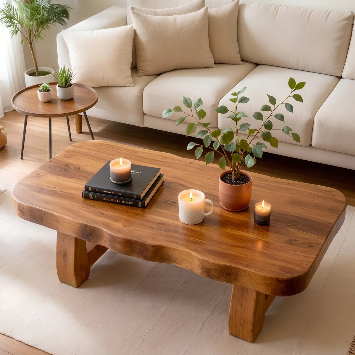 Organic Solid Wood Coffee Table | Rustic Modern Center Table for Living Room TT006-1300