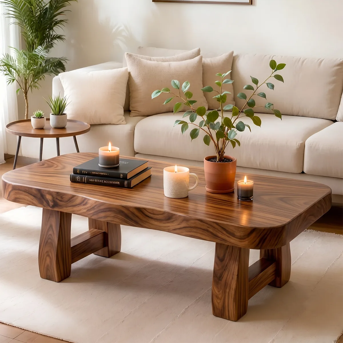 Organic Solid Wood Coffee Table | Rustic Modern Center Table for Living Room TT006-1300