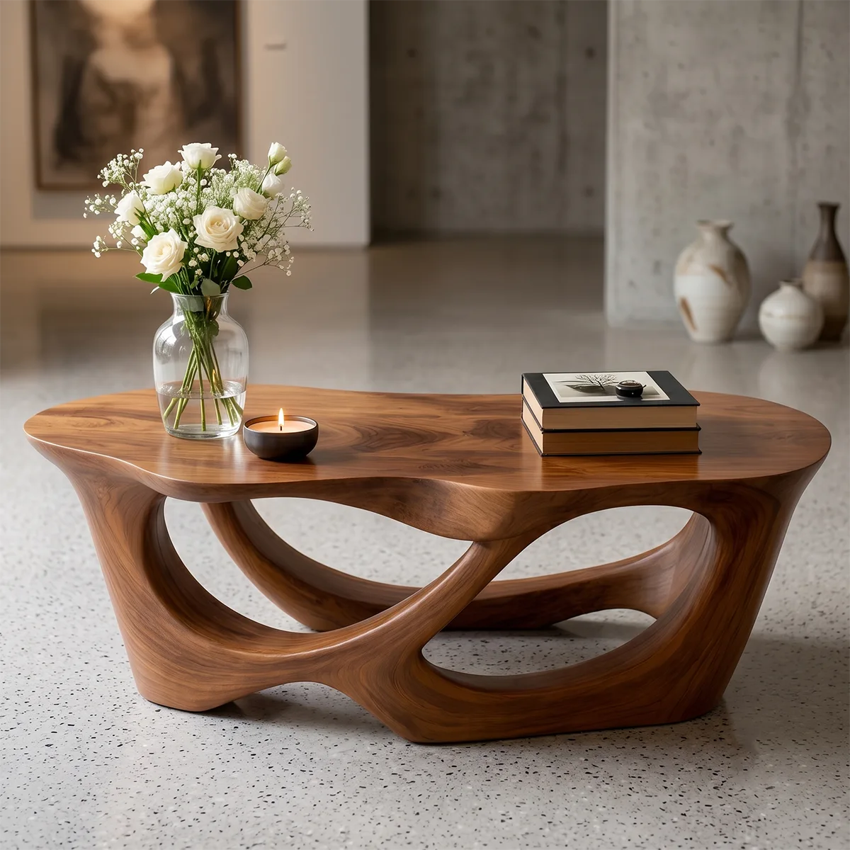 Sculptural Organic Solid Wood Coffee Table | Modern Artistic Center Table for Living Room TT006-2038