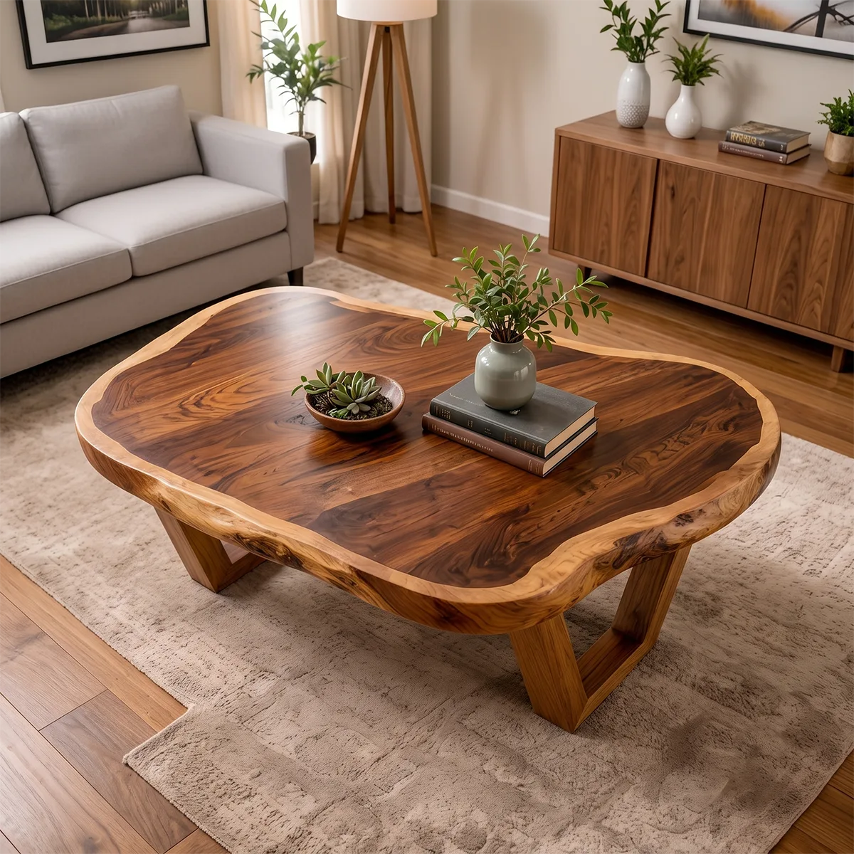 Organic Live Edge Solid Wood Coffee Table | Rustic Modern Center Table for Living Room TT006-8197