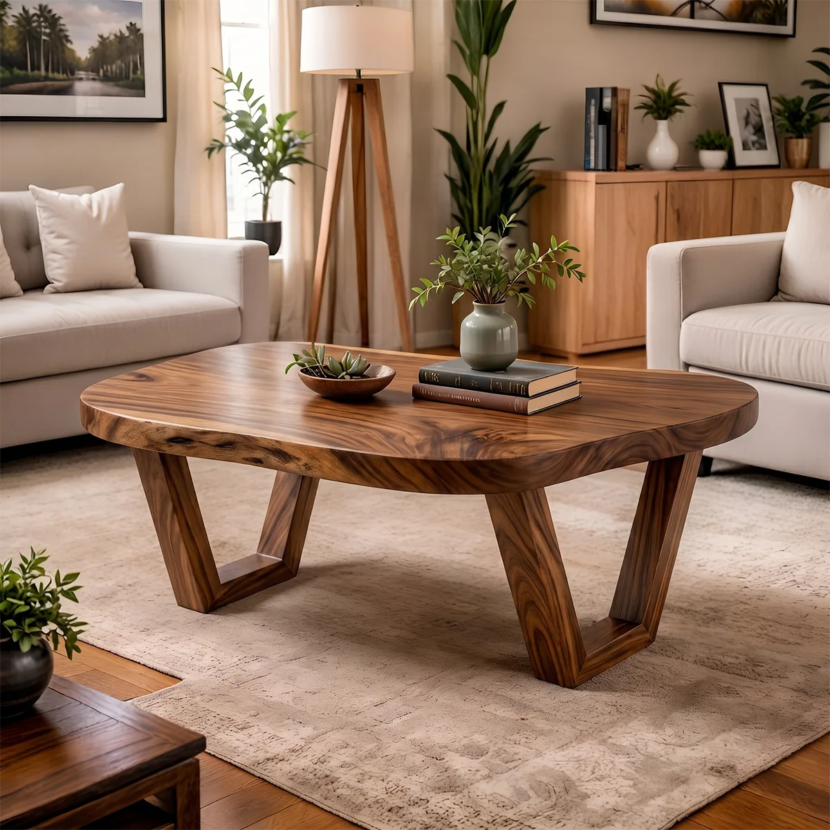Organic Live Edge Solid Wood Coffee Table | Rustic Modern Center Table for Living Room TT006-8197