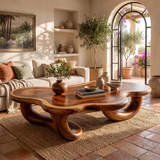 Modern Organic Solid Wood Coffee Table with Sculptural Curved Base TT006-4311