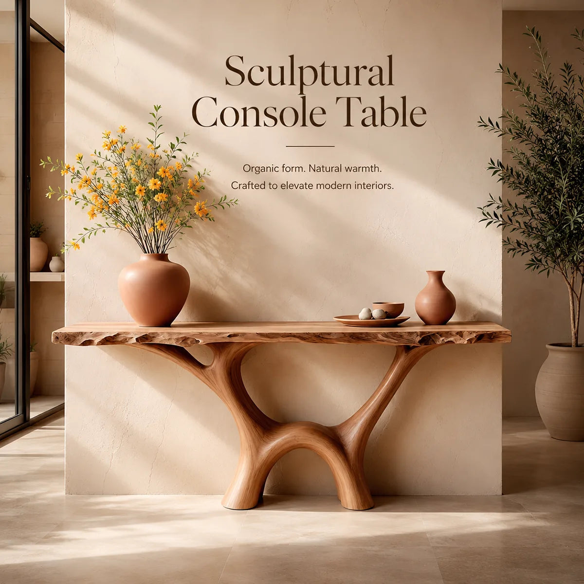 Organic Modern Console Table with Sculptural Double Arch Base for Entryway & Living Room TT006-3103