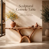 Organic Modern Console Table with Sculptural Double Arch Base for Entryway & Living Room TT006-3103
