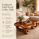 Modern Organic Solid Wood Coffee Table with Sculptural Curved Base TT006-4311