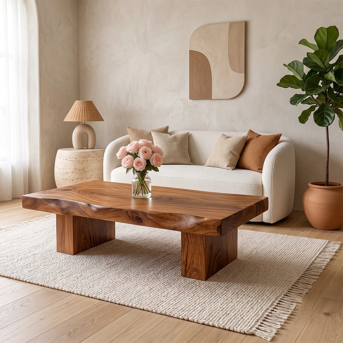 Live Edge Solid Wood Coffee Table | Rustic Modern Handmade Center Table for Living Room TT006-6596