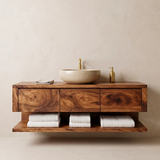 Floating Bathroom Vanity with 3 Drawers & Full-Length Open Shelf | Modern Minimalist Wall Mounted Design