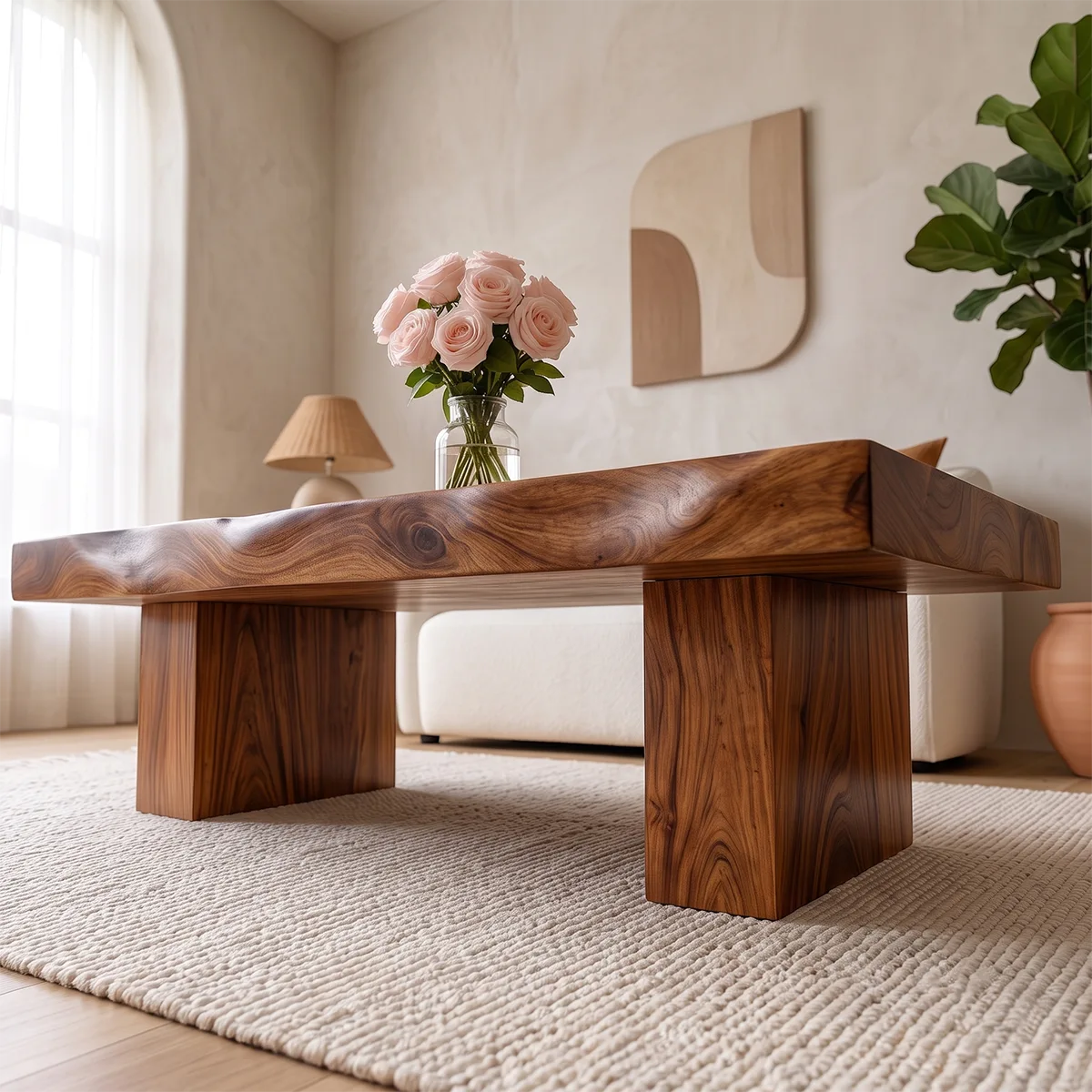 Live Edge Solid Wood Coffee Table | Rustic Modern Handmade Center Table for Living Room TT006-6596