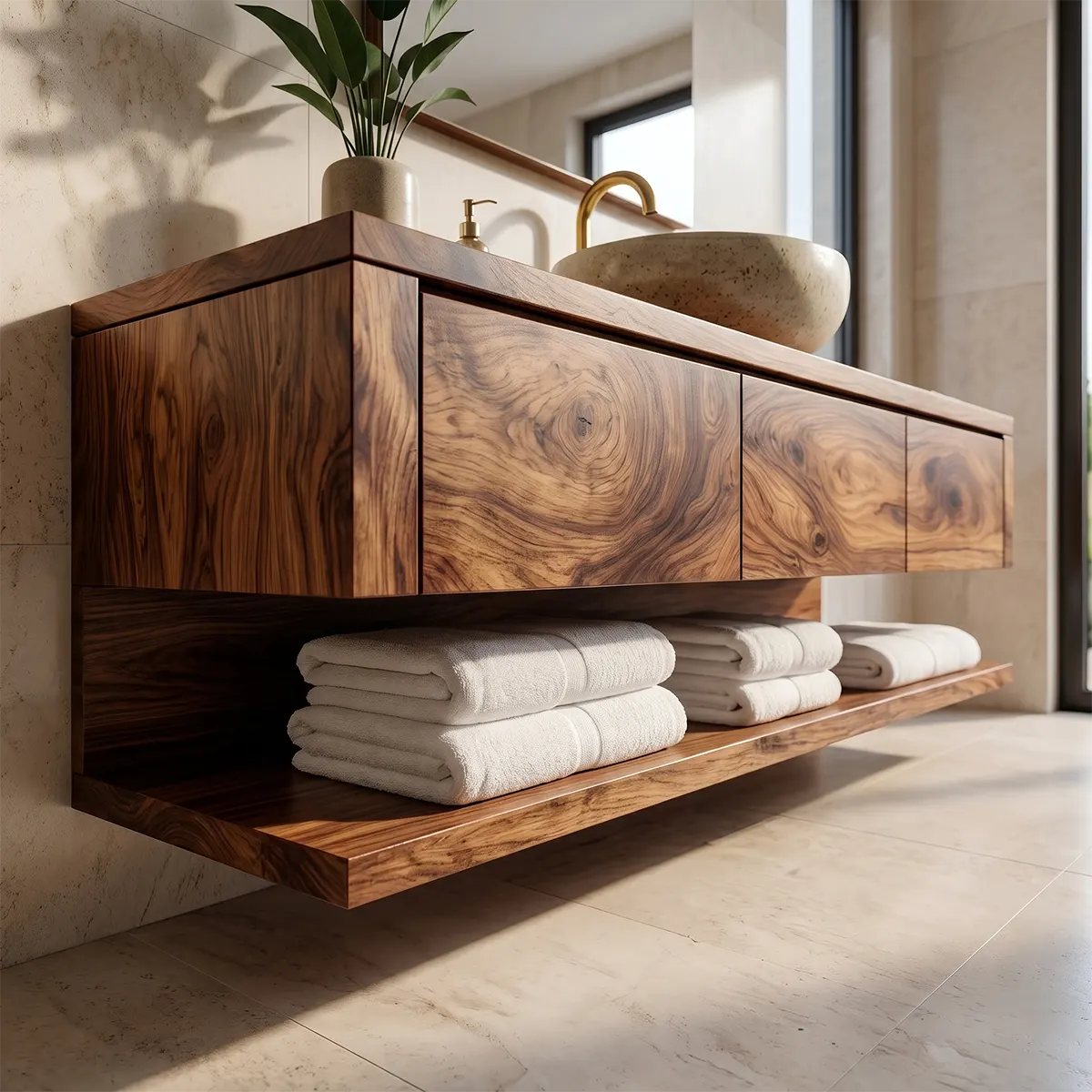 Floating Bathroom Vanity with 3 Drawers & Full-Length Open Shelf | Modern Minimalist Wall Mounted Design