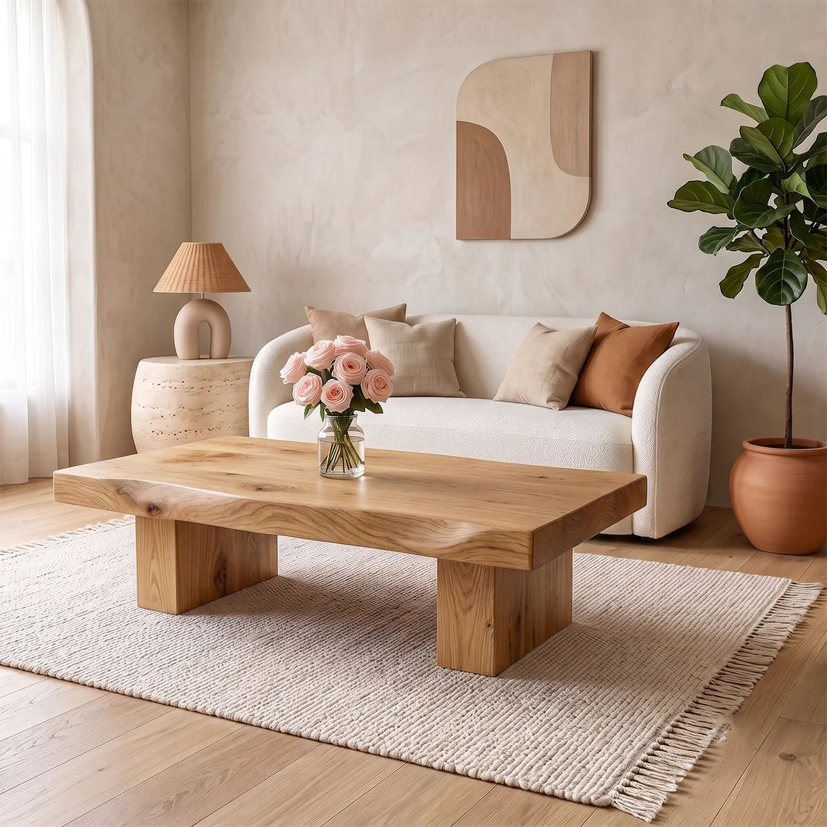 Live Edge Solid Wood Coffee Table | Rustic Modern Handmade Center Table for Living Room TT006-6596