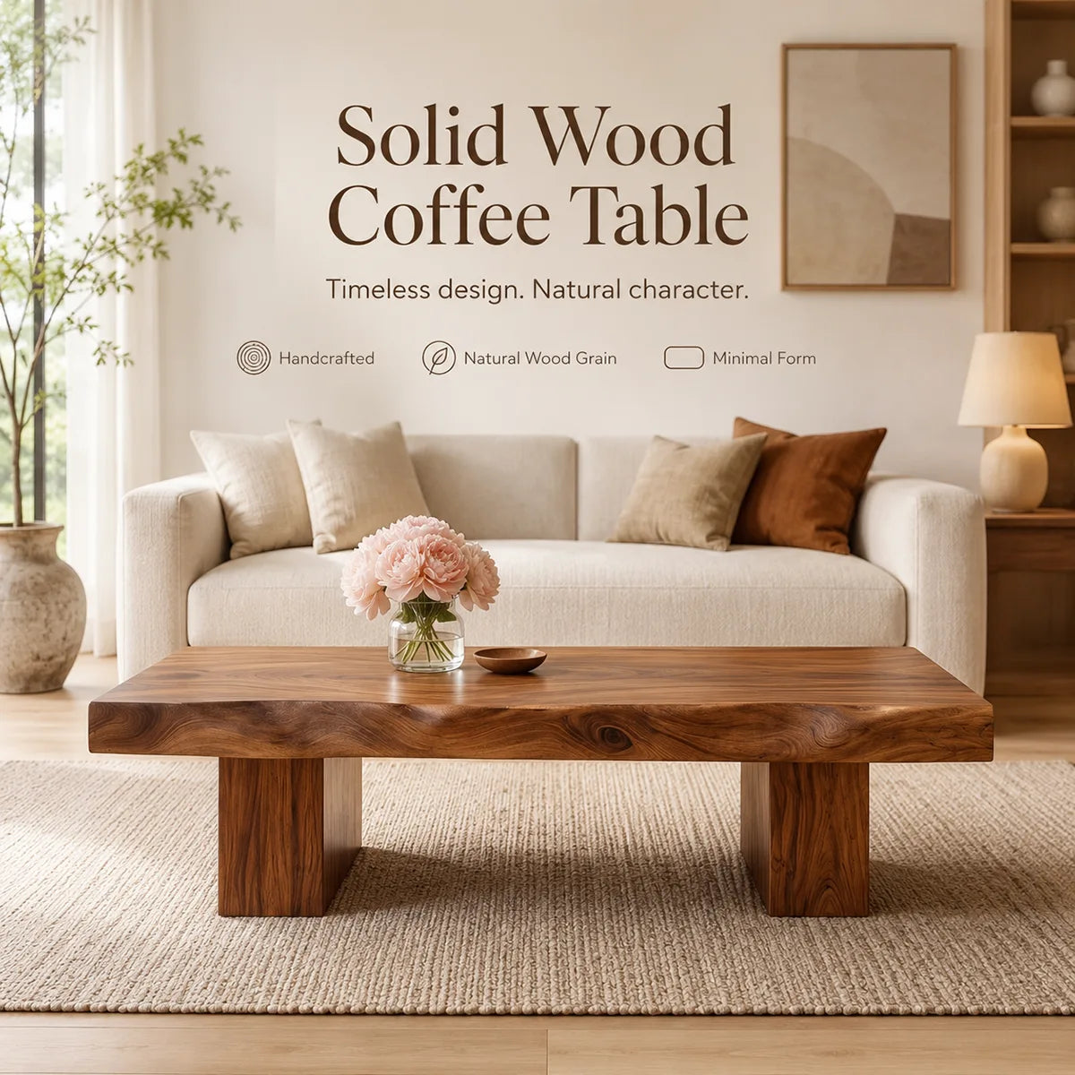 Live Edge Solid Wood Coffee Table | Rustic Modern Handmade Center Table for Living Room TT006-6596