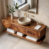Floating Bathroom Vanity with 3 Drawers & Full-Length Open Shelf | Modern Minimalist Wall Mounted Design