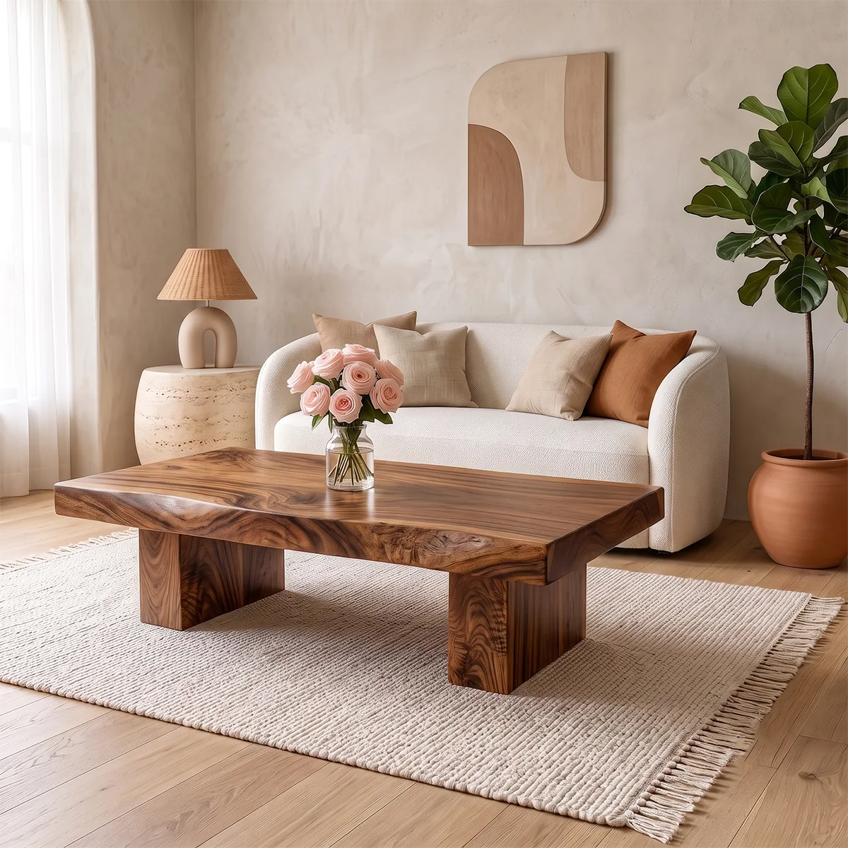 Live Edge Solid Wood Coffee Table | Rustic Modern Handmade Center Table for Living Room TT006-6596