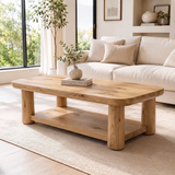 Solid Wood Coffee Table with Storage Shelf | Rustic Modern Living Room Center Table TT006-2808