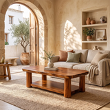 Solid Wood Coffee Table with Storage Shelf | Rustic Modern Living Room Center Table TT006-2808