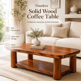 Solid Wood Coffee Table with Storage Shelf | Rustic Modern Living Room Center Table TT006-2808