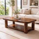 Solid Wood Coffee Table with Storage Shelf | Rustic Modern Living Room Center Table TT006-2808