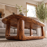 Solid Wood Coffee Table with Open Shelf | Organic Modern Living Room Center Table TT006-8208