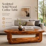 Solid Wood Coffee Table with Open Shelf | Organic Modern Living Room Center Table TT006-8208