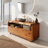 Freestanding Bathroom Vanity with 2 Drawers & Open Shelf | Live Edge Modern Organic Design