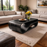 Curved Solid Wood Coffee Table with Storage | Modern Sculptural Living Room Center Table TT006-2757