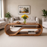 Curved Solid Wood Coffee Table with Storage | Modern Sculptural Living Room Center Table TT006-2757