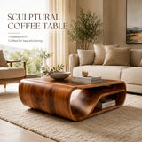 Curved Solid Wood Coffee Table with Storage | Modern Sculptural Living Room Center Table TT006-2757