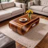 Curved Solid Wood Coffee Table with Storage | Modern Sculptural Living Room Center Table TT006-2757