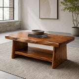 Solid Wood Coffee Table with Storage Shelf | Rustic Modern Living Room Center Table TT006-5599