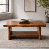 Solid Wood Coffee Table with Storage Shelf | Rustic Modern Living Room Center Table TT006-5599
