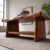 Solid Wood Coffee Table with Storage Shelf | Rustic Modern Living Room Center Table TT006-5599