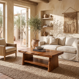 Solid Wood Coffee Table with Storage Shelf | Rustic Modern Living Room Center Table TT006-5599