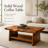 Solid Wood Coffee Table with Storage Shelf | Rustic Modern Living Room Center Table TT006-5599